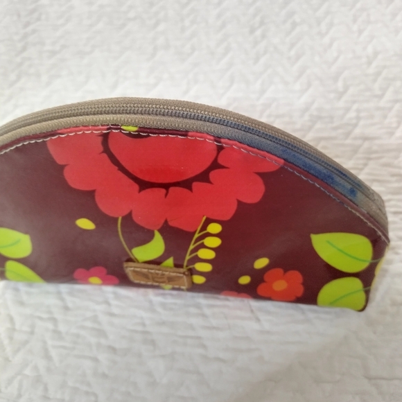 Consuela Brown Flowers Medium Dome Makeup Cosmetic Bag - Picture 3 of 5